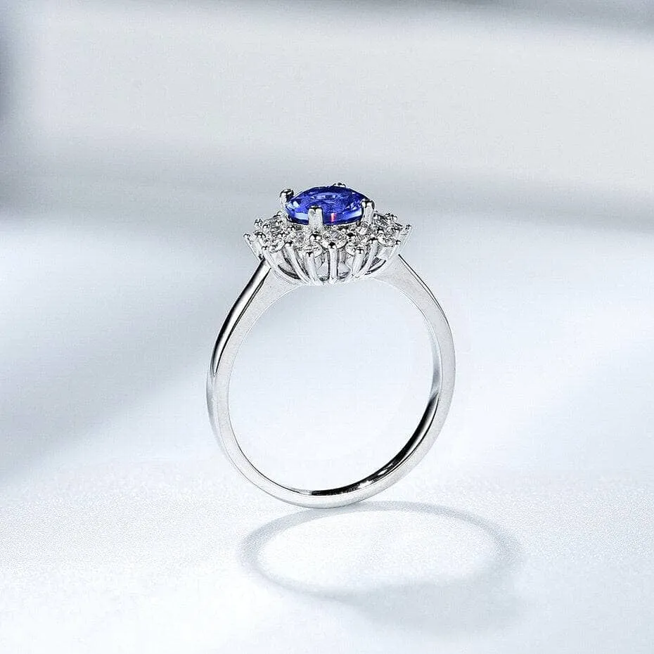 Round Cut Tanzanite 4 Prong Engagement Ring