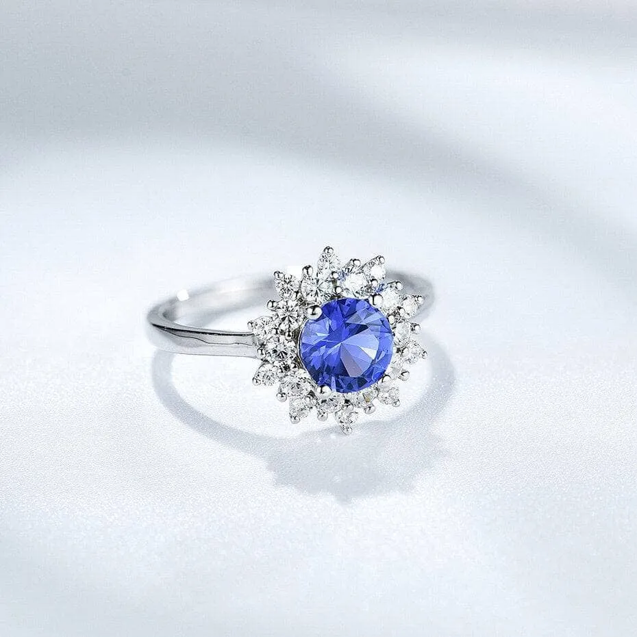 Round Cut Tanzanite 4 Prong Engagement Ring