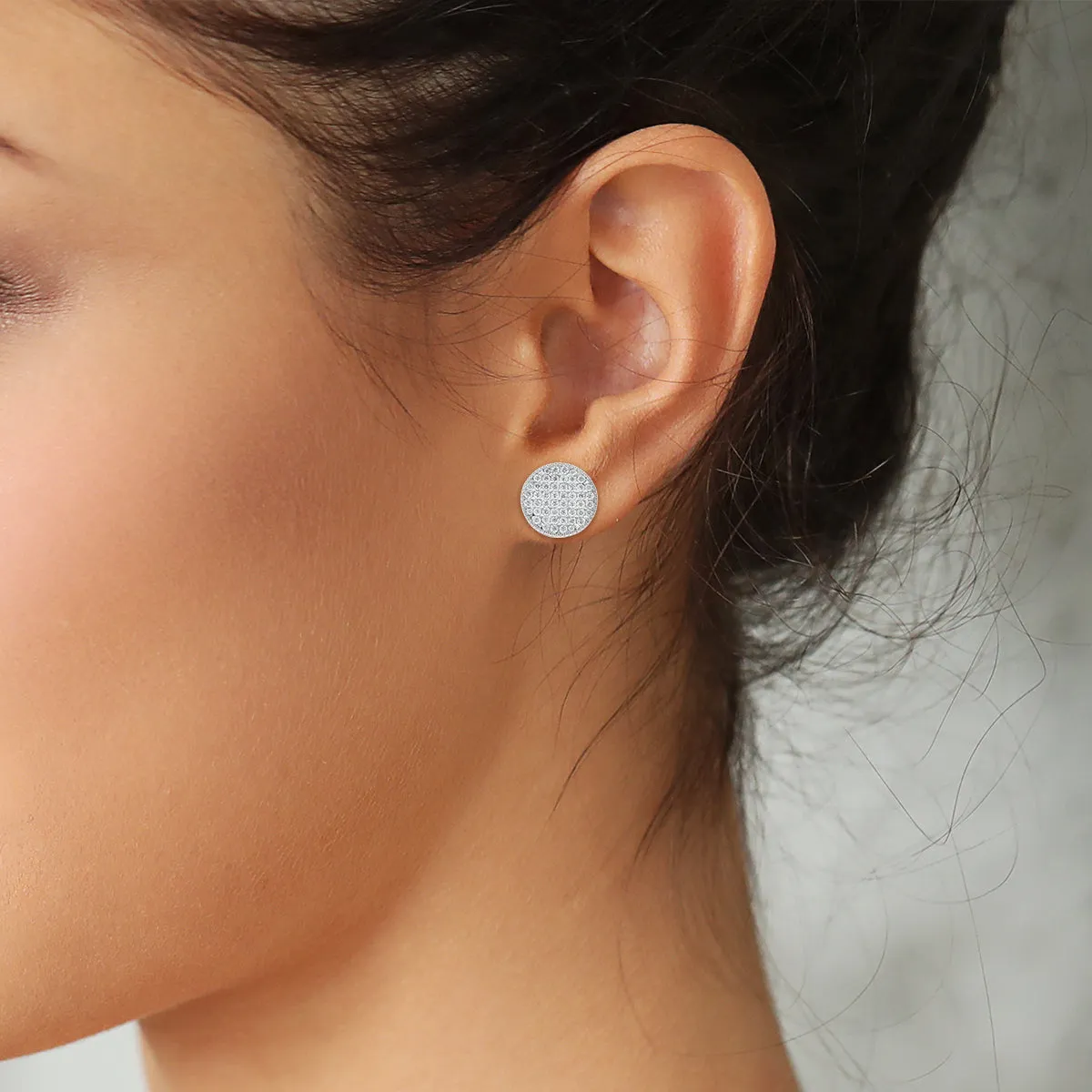 Round Shaped Disc Diamond Earrings