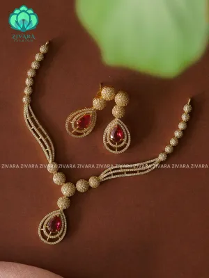 RUBY DREAMY TEAR PENDANT   - stylish and minimal elegant neckwear with earrings- Zivara Fashion