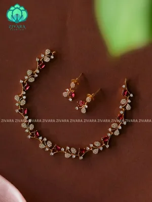 RUBY KIDS FRIENDLY SMALL SIZE LEAF  - stylish and minimal elegant neckwear with earrings- Zivara FashioN