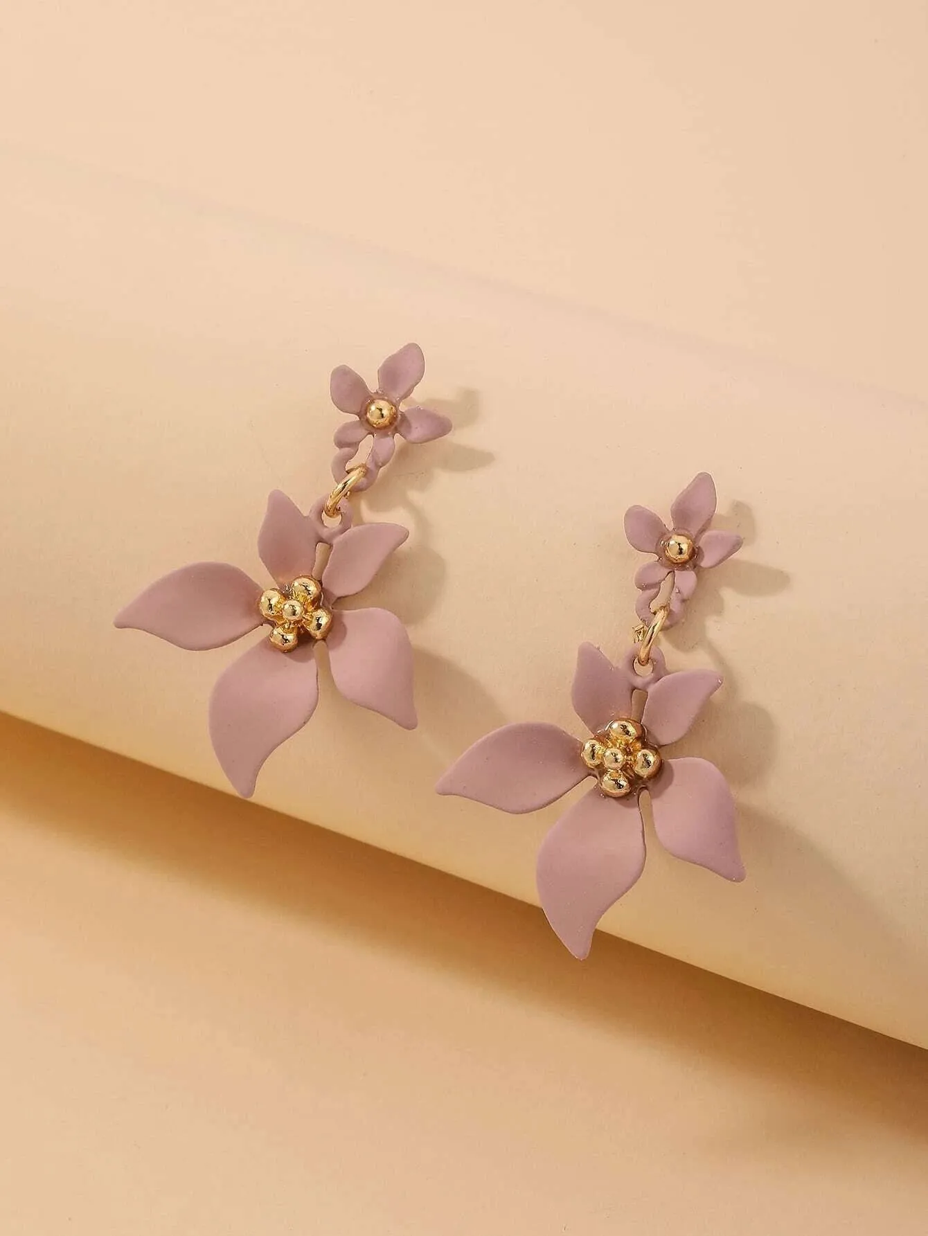 S925 Sterling Silver Post Double Flower Earrings, Lightweight Statement Blue Pink or Yellow Floral Prom Stud Earrings