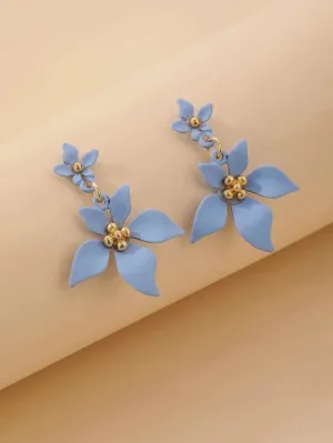 S925 Sterling Silver Post Double Flower Earrings, Lightweight Statement Blue Pink or Yellow Floral Prom Stud Earrings