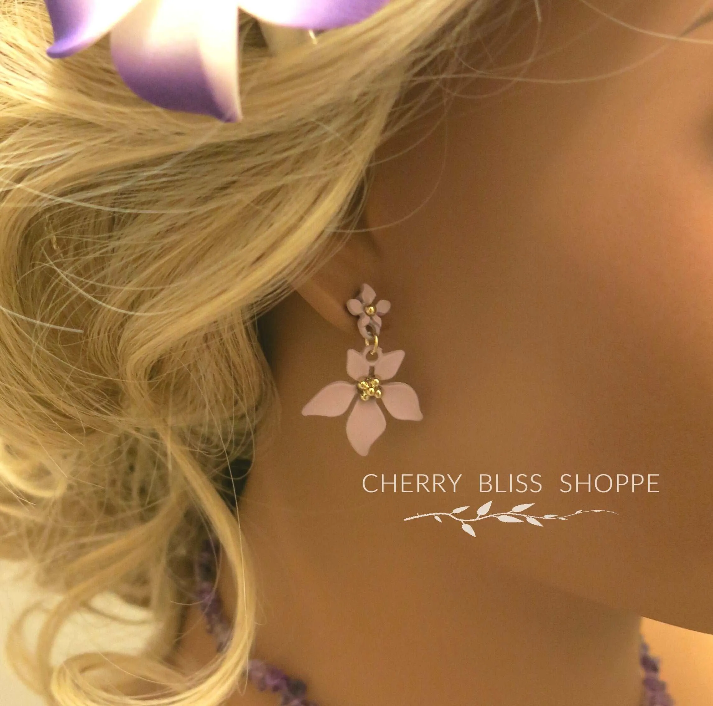S925 Sterling Silver Post Double Flower Earrings, Lightweight Statement Blue Pink or Yellow Floral Prom Stud Earrings