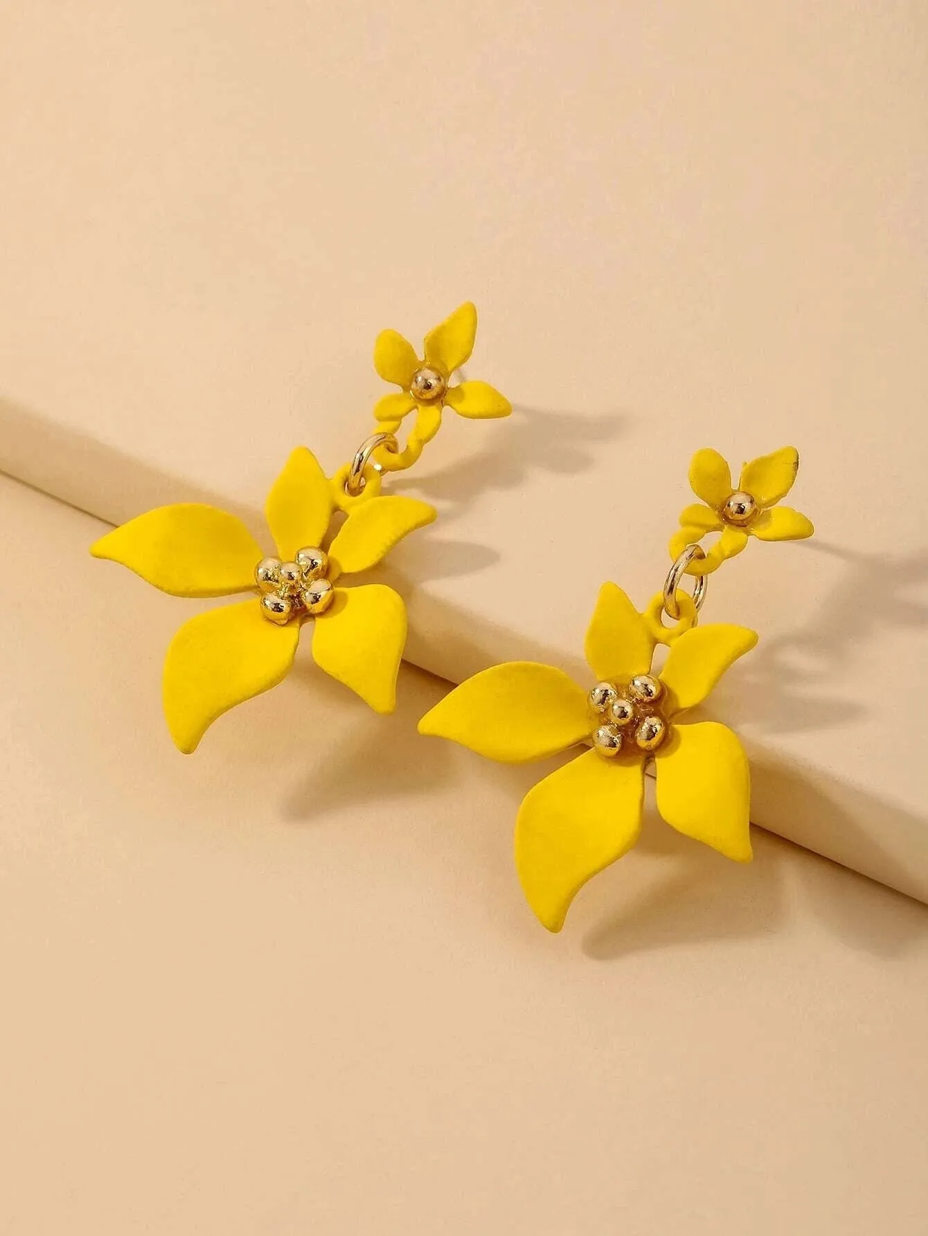 S925 Sterling Silver Post Double Flower Earrings, Lightweight Statement Blue Pink or Yellow Floral Prom Stud Earrings