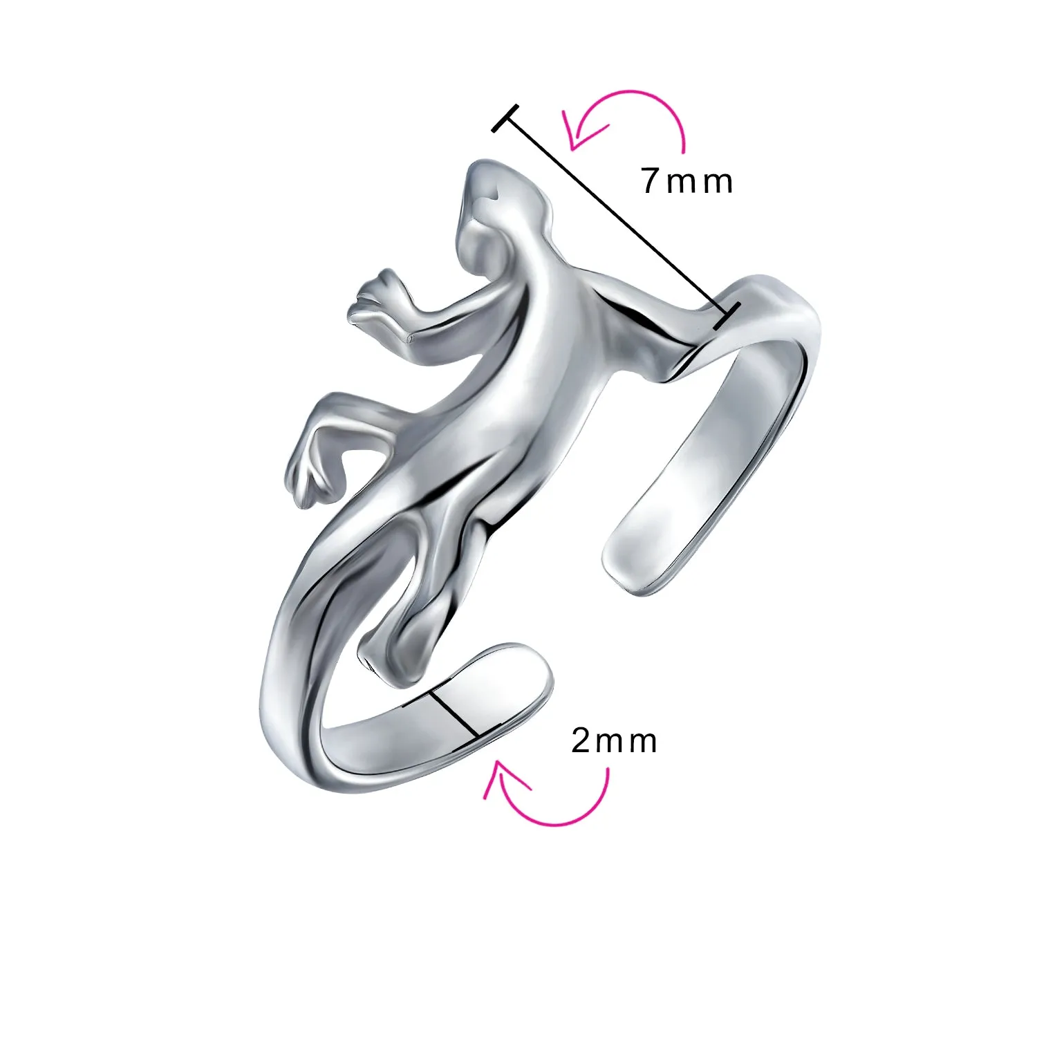 Set of 2 Lucky Elephant & Gecko Lizard Toe Ring Midi Mid Finger Sterling Silver