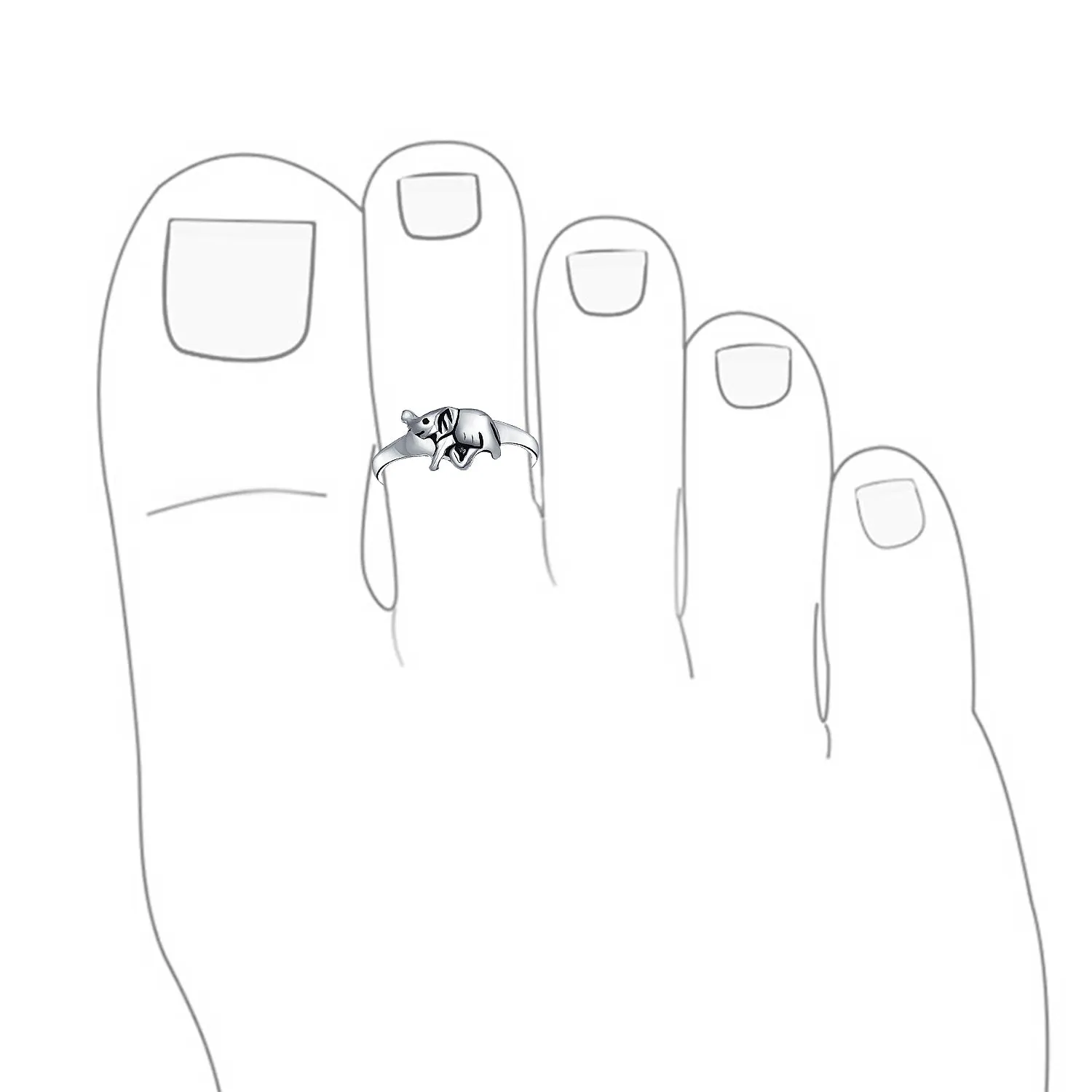 Set of 2 Lucky Elephant & Gecko Lizard Toe Ring Midi Mid Finger Sterling Silver