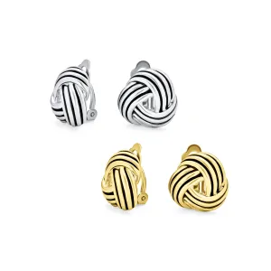 Set of 2 Rope Cable Twist Knot Clip-On Earrings Oxidized Silver Gold Plated