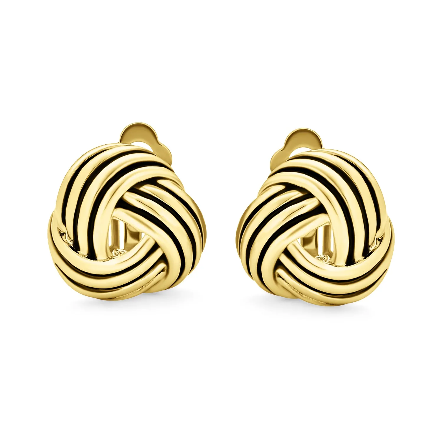 Set of 2 Rope Cable Twist Knot Clip-On Earrings Oxidized Silver Gold Plated
