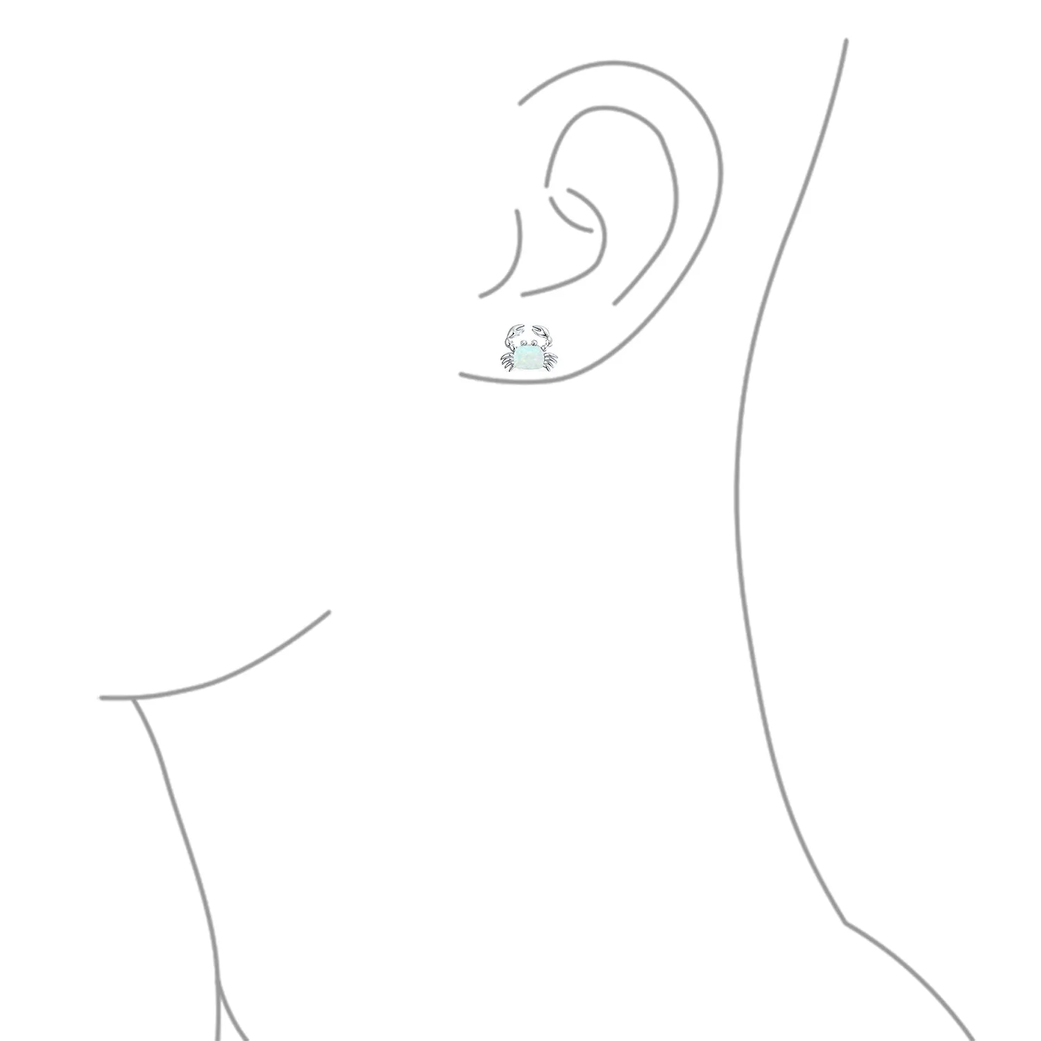 Set of 2 Small Created Blue White Opal Crab Stud Earrings Sterling Silver