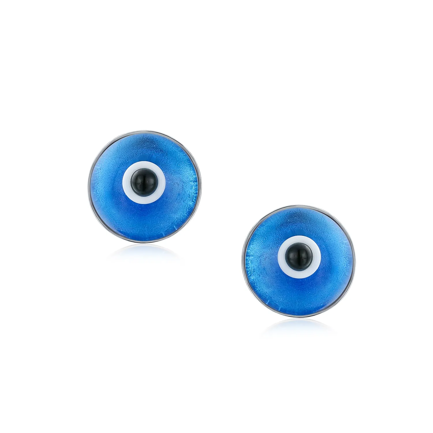 Set of 2 Spiritual Protection Evil Eye Stud Earrings Murano Glass Silver 9MM