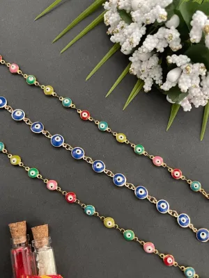(Set of 3) Designer Gold Bracelet Blue/multicolour Evil Eye Beads Bracelets