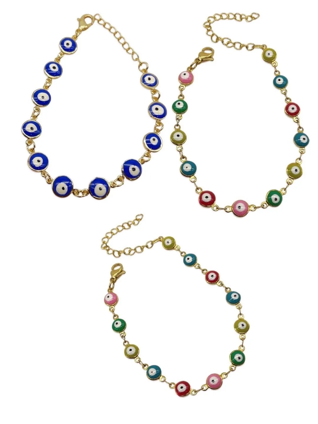 (Set of 3) Designer Gold Bracelet Blue/multicolour Evil Eye Beads Bracelets
