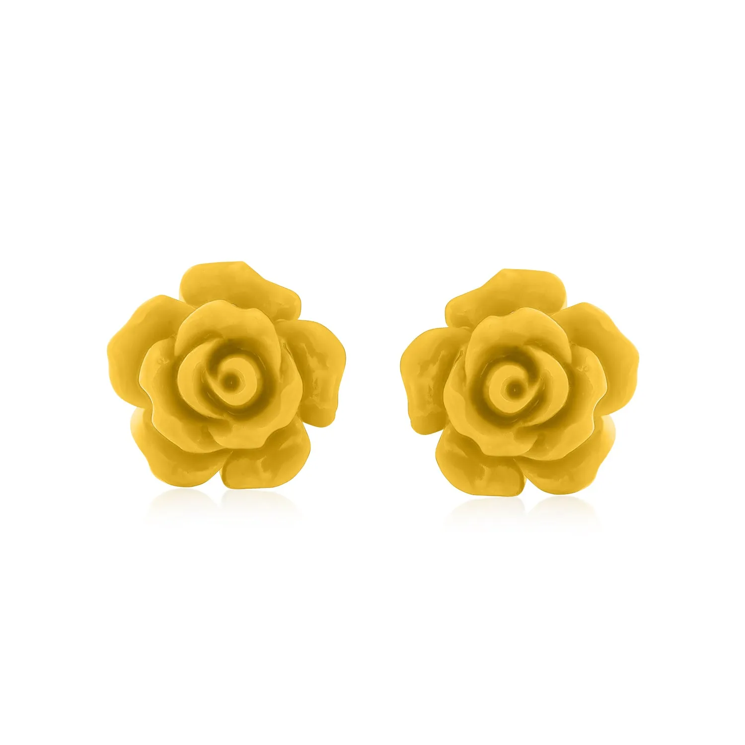 Set of 3 Romantic 3D Carved Multi Colors Rose Flower Post Stud Earrings 10MM