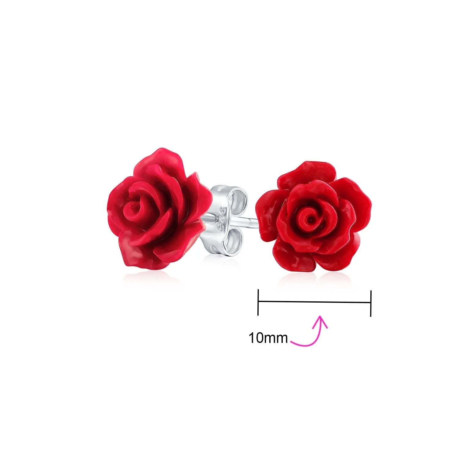 Set of 3 Romantic 3D Carved Multi Colors Rose Flower Post Stud Earrings 10MM