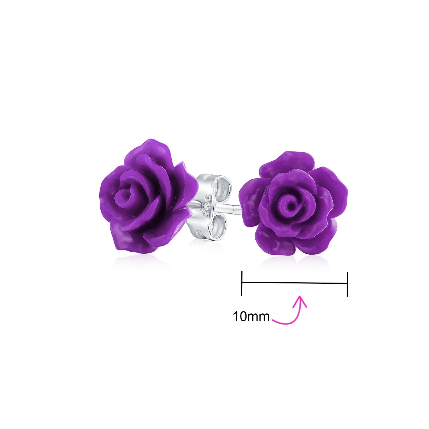 Set of 3 Romantic 3D Carved Multi Colors Rose Flower Post Stud Earrings 10MM