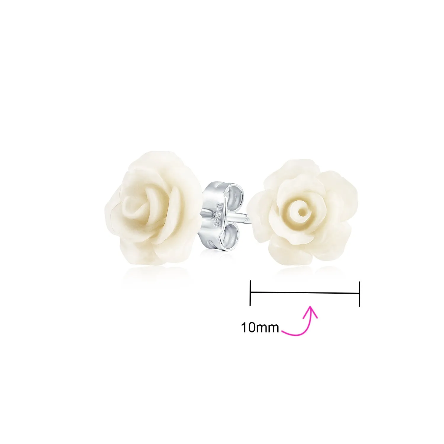 Set of 3 Romantic 3D Carved Multi Colors Rose Flower Post Stud Earrings 10MM
