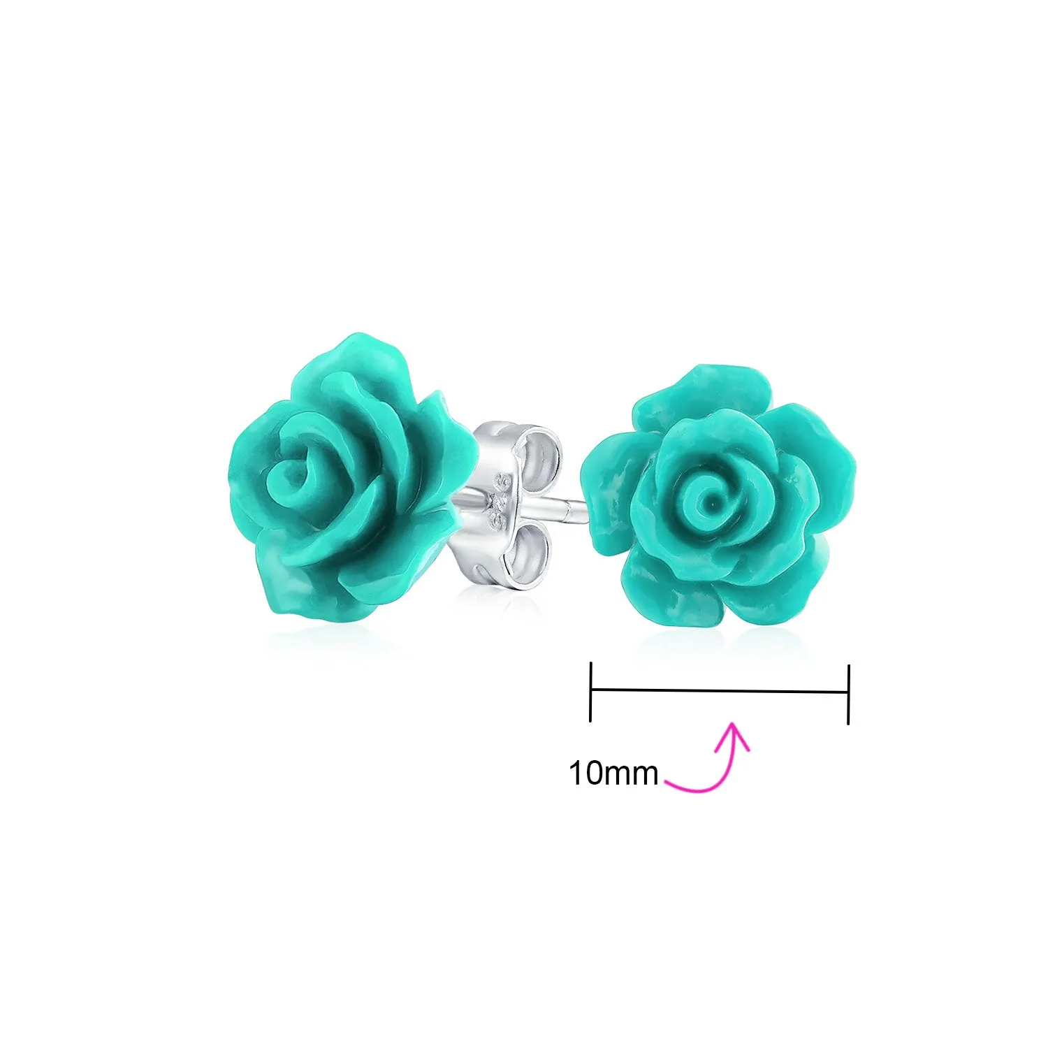 Set of 3 Romantic 3D Carved Multi Colors Rose Flower Post Stud Earrings 10MM