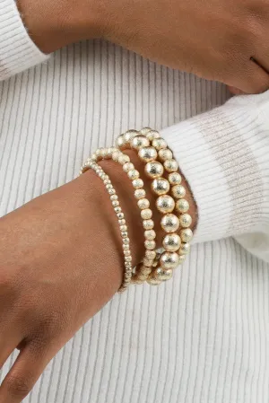 Set of 4 Beaded Bracelets -Gold