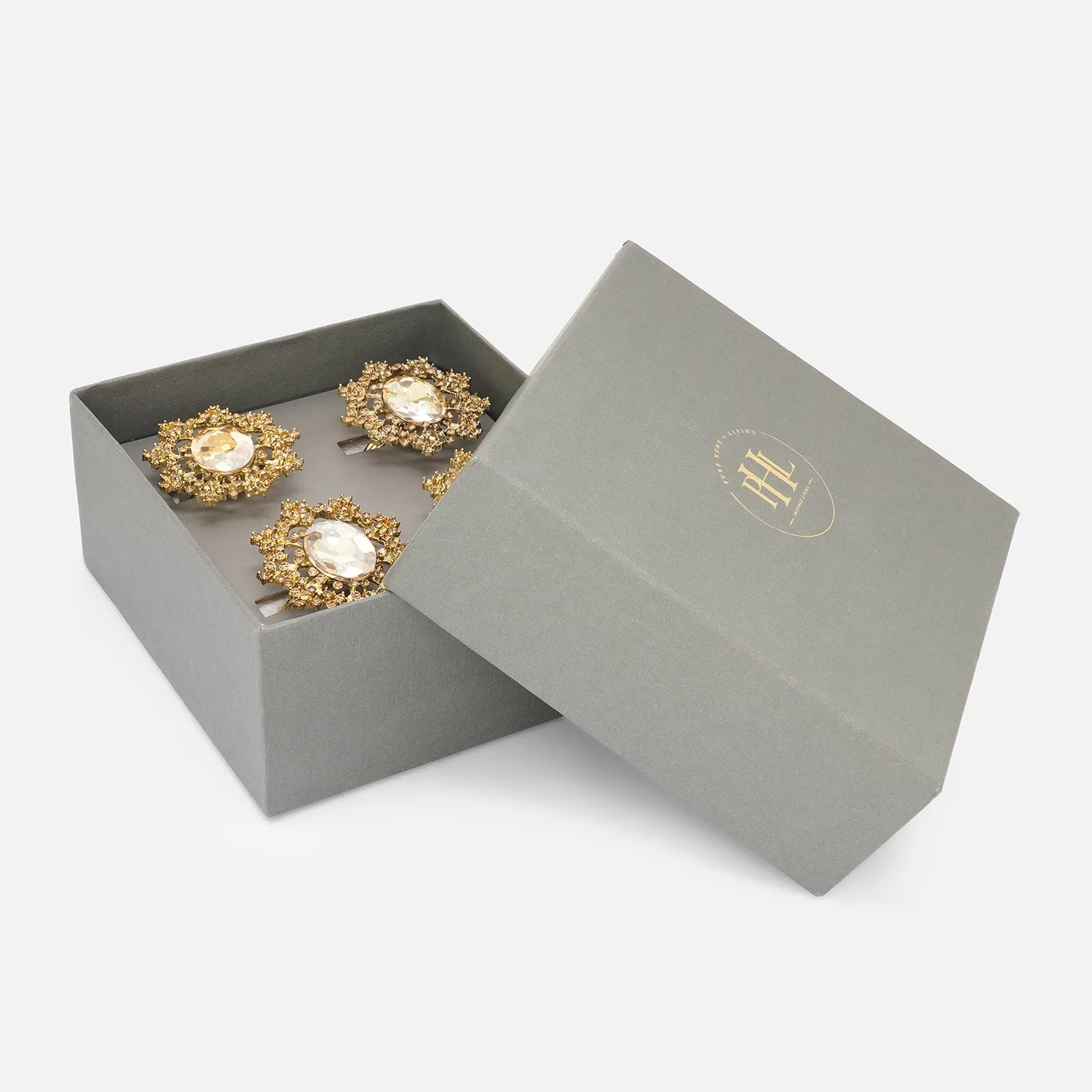 Set of 4 Gold Bejeweled Napkin Rings