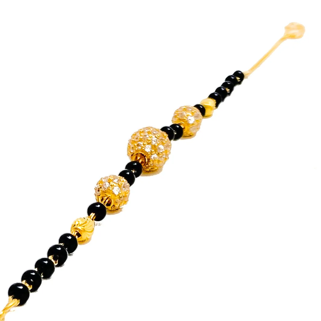 Shiny Refined 22k Gold Black Bead CZ Bracelet