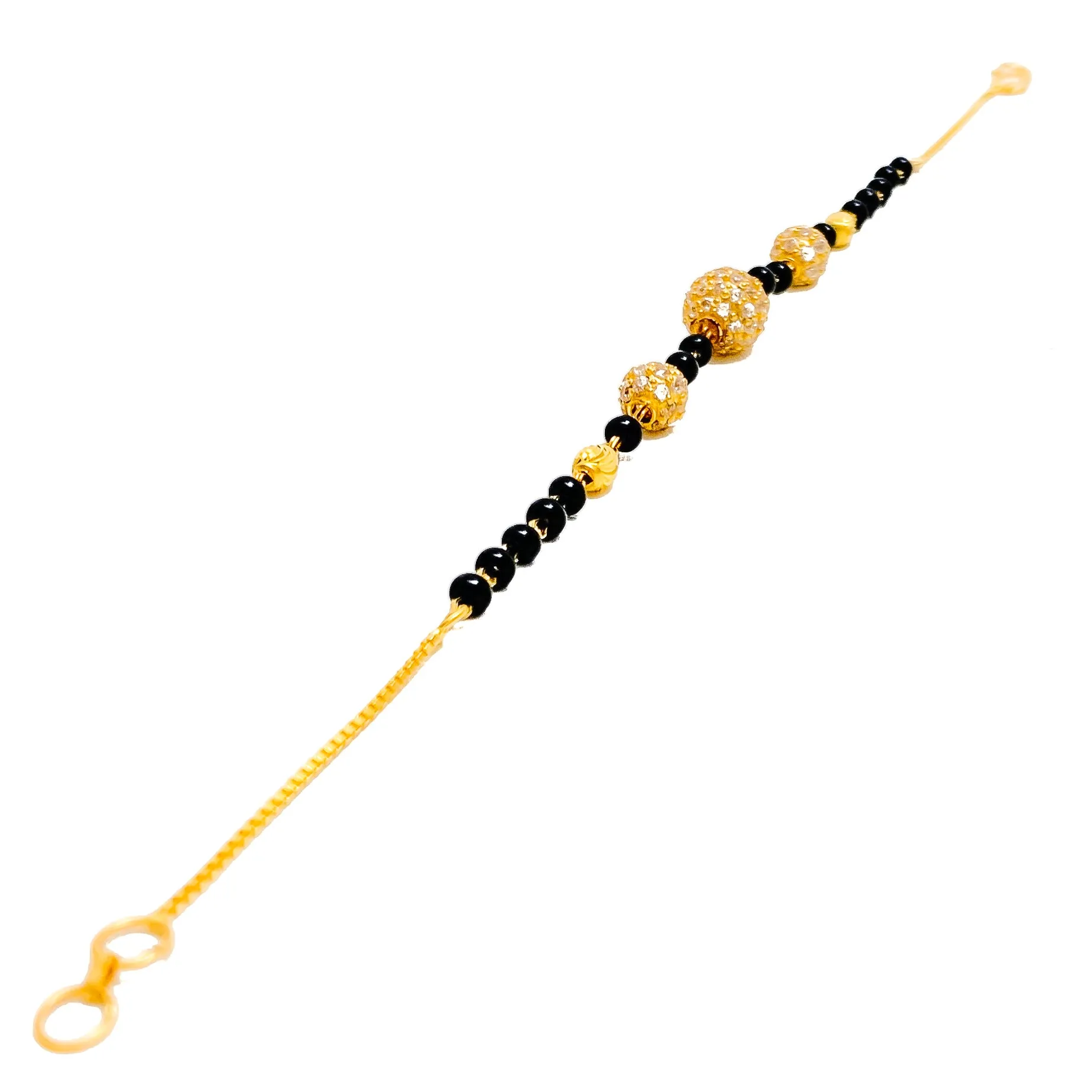 Shiny Refined 22k Gold Black Bead CZ Bracelet