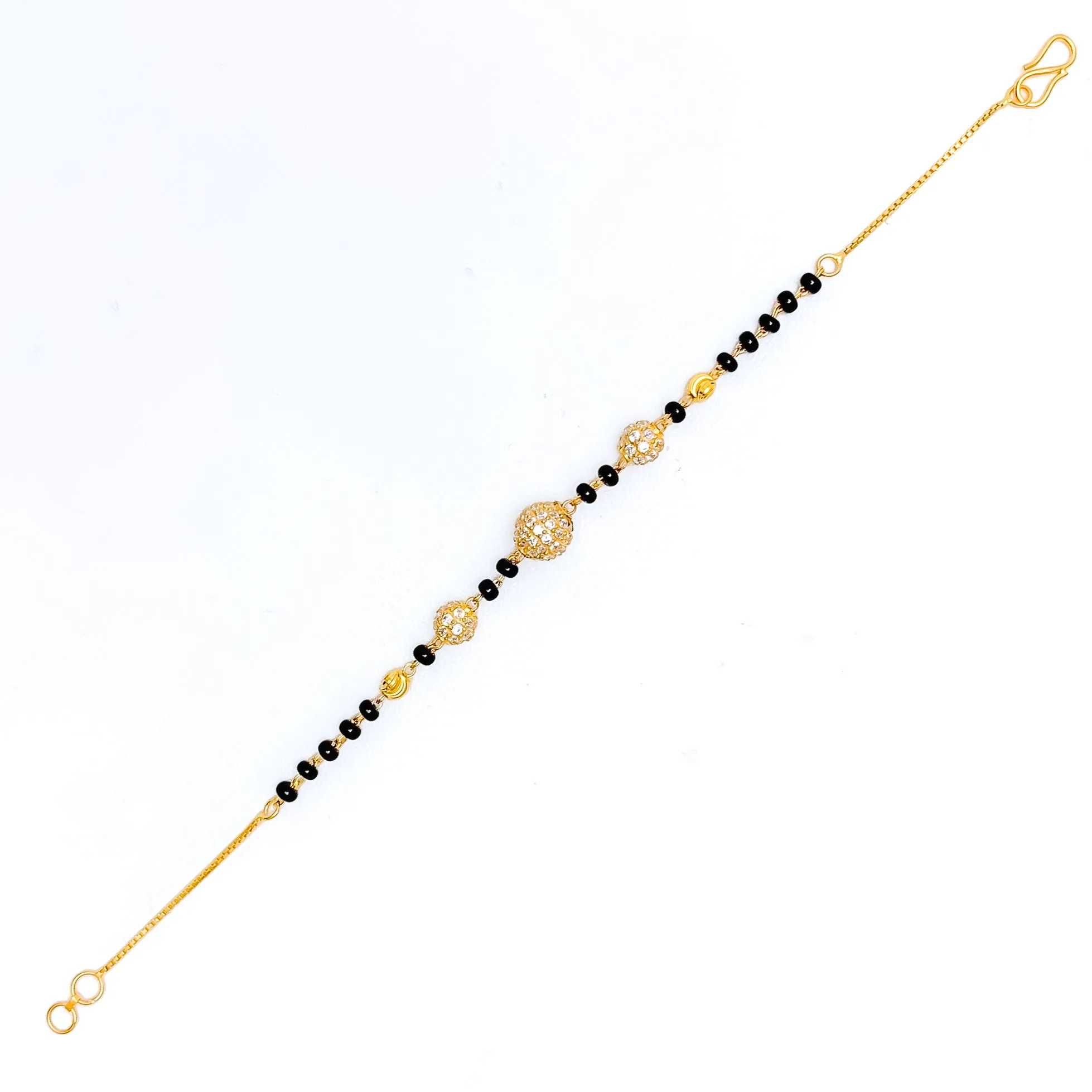 Shiny Refined 22k Gold Black Bead CZ Bracelet