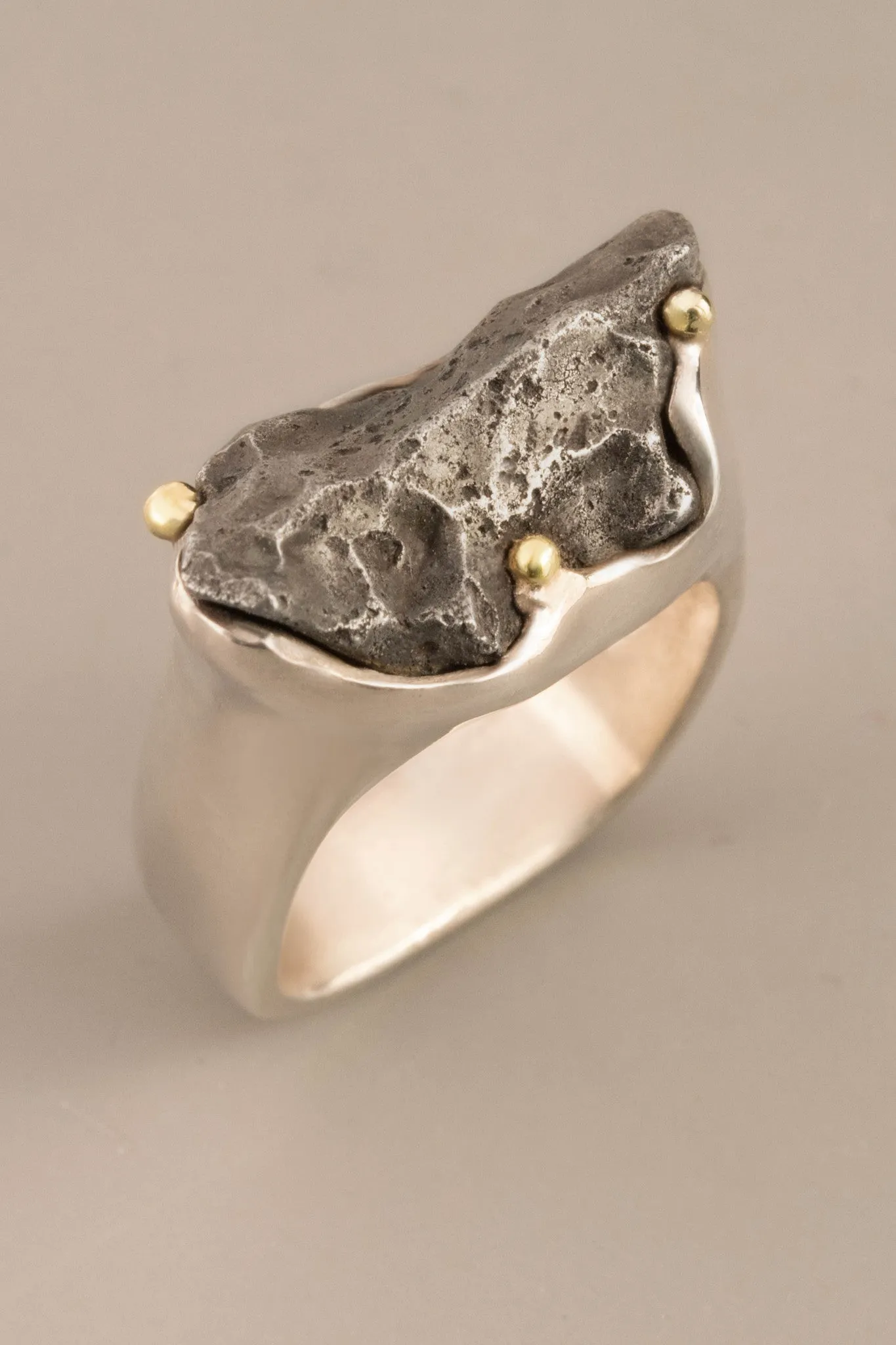 Sikhote-Alin Meteorite Ring in Sterling Silver and 18kt Gold