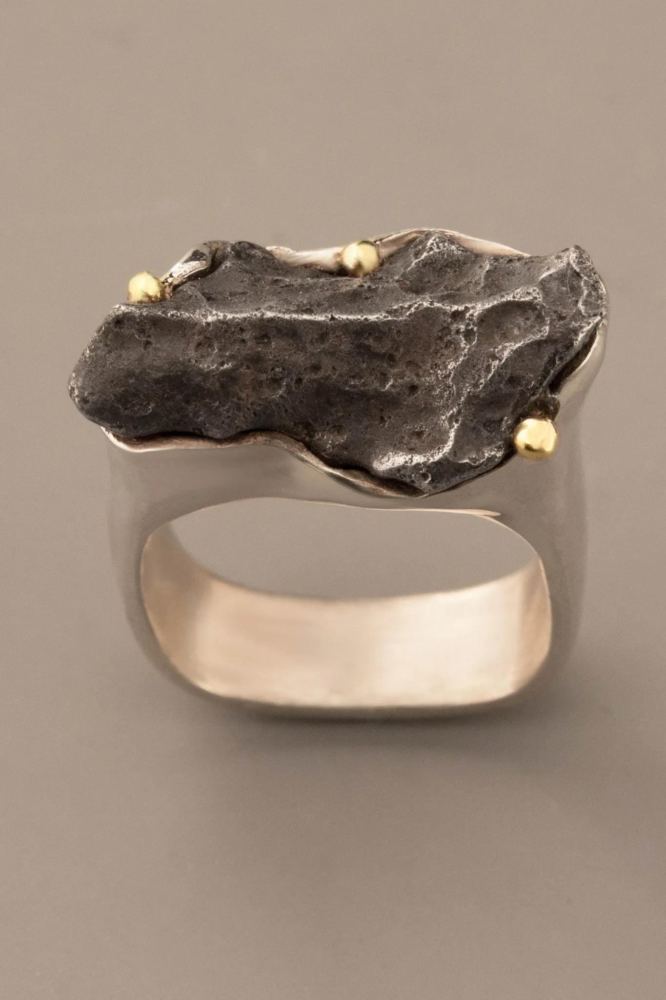 Sikhote-Alin Meteorite Ring in Sterling Silver and 18kt Gold