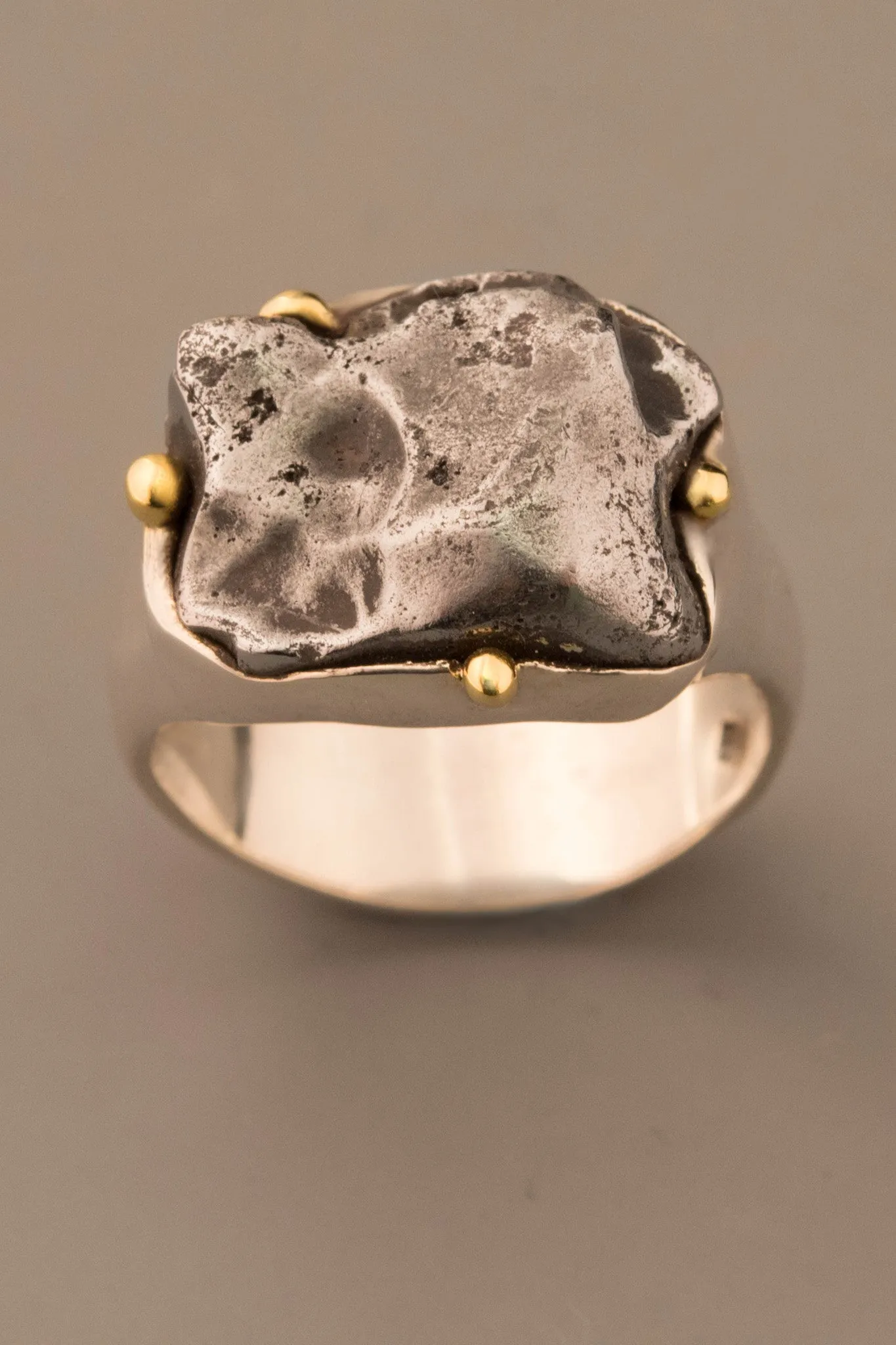 Sikhote-Alin Meteorite Ring in Sterling Silver and 18kt Gold