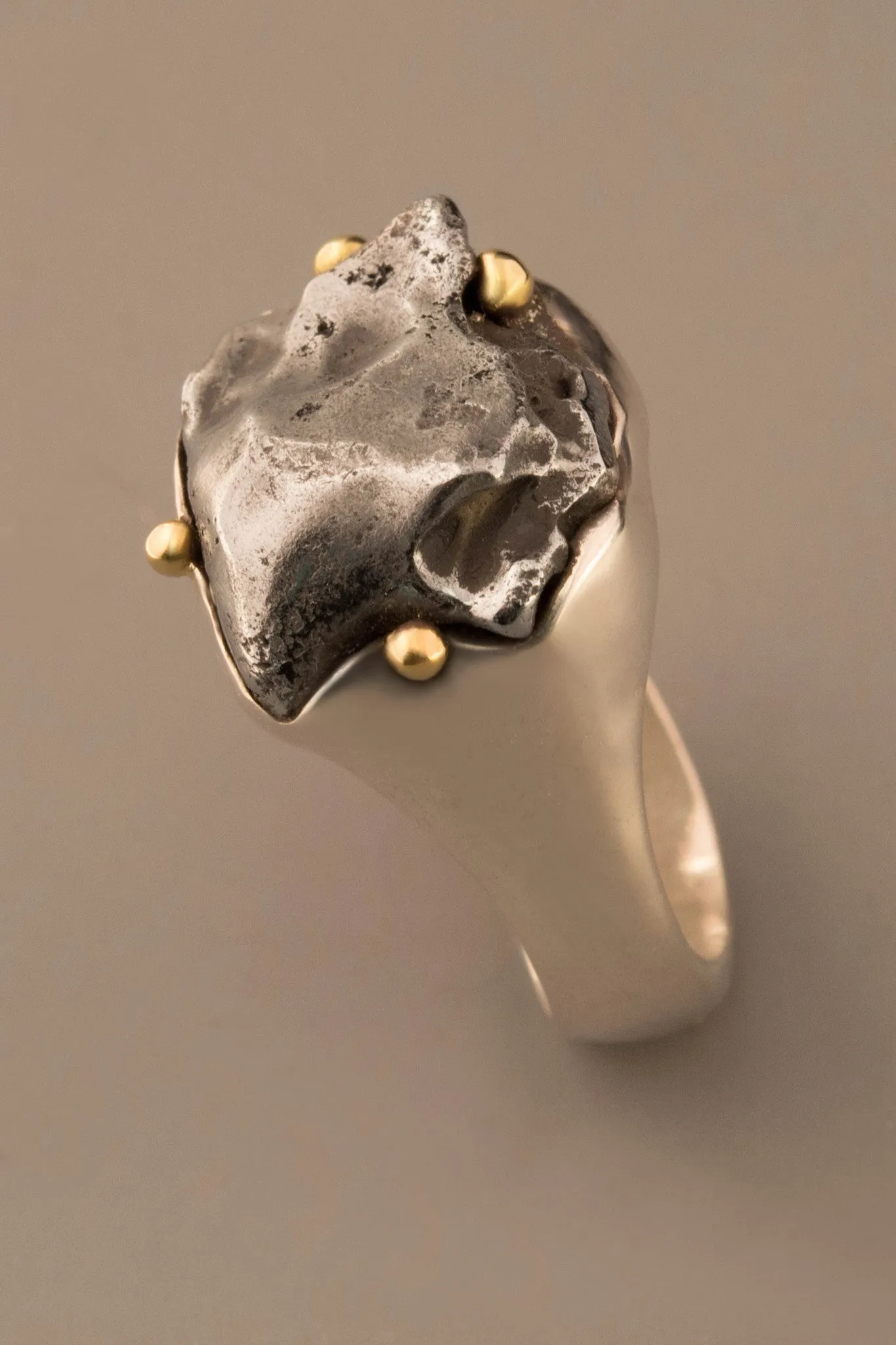 Sikhote-Alin Meteorite Ring in Sterling Silver and 18kt Gold