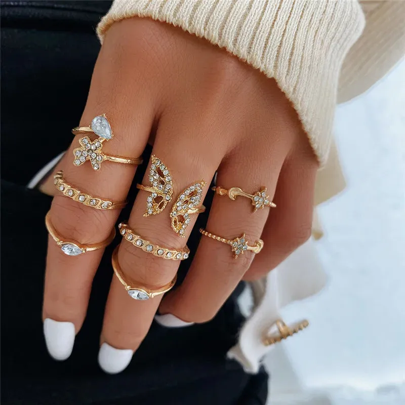 Silver Color Crystal Rings
