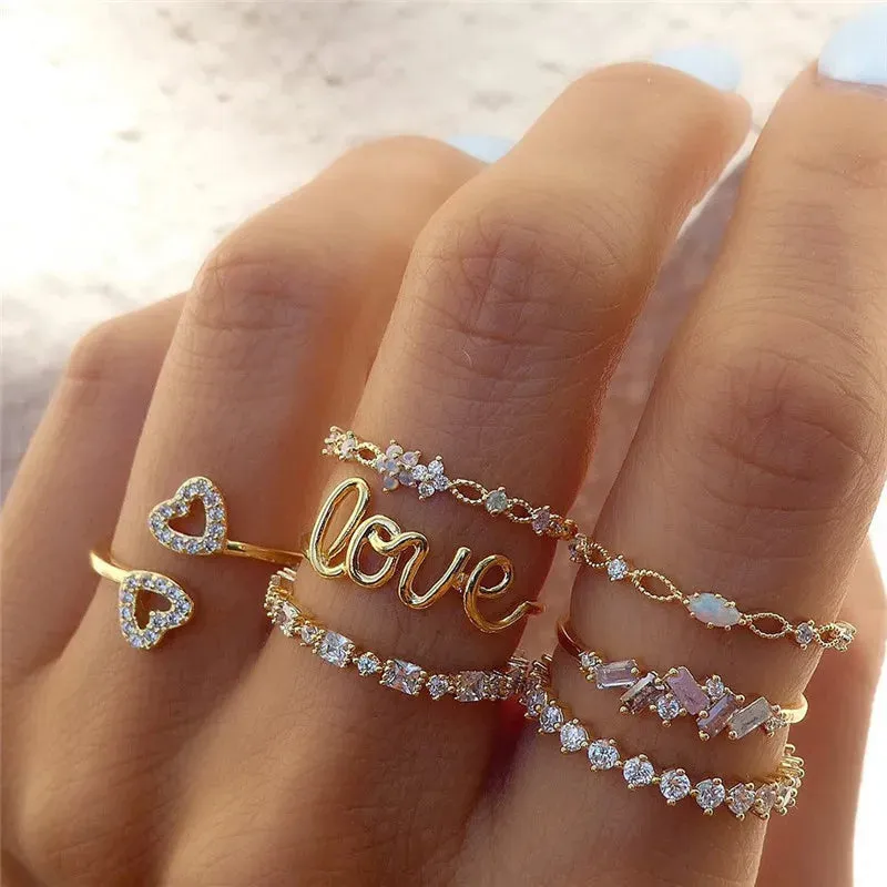 Silver Color Crystal Rings