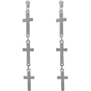 Silver Cross Post Drop Earrings