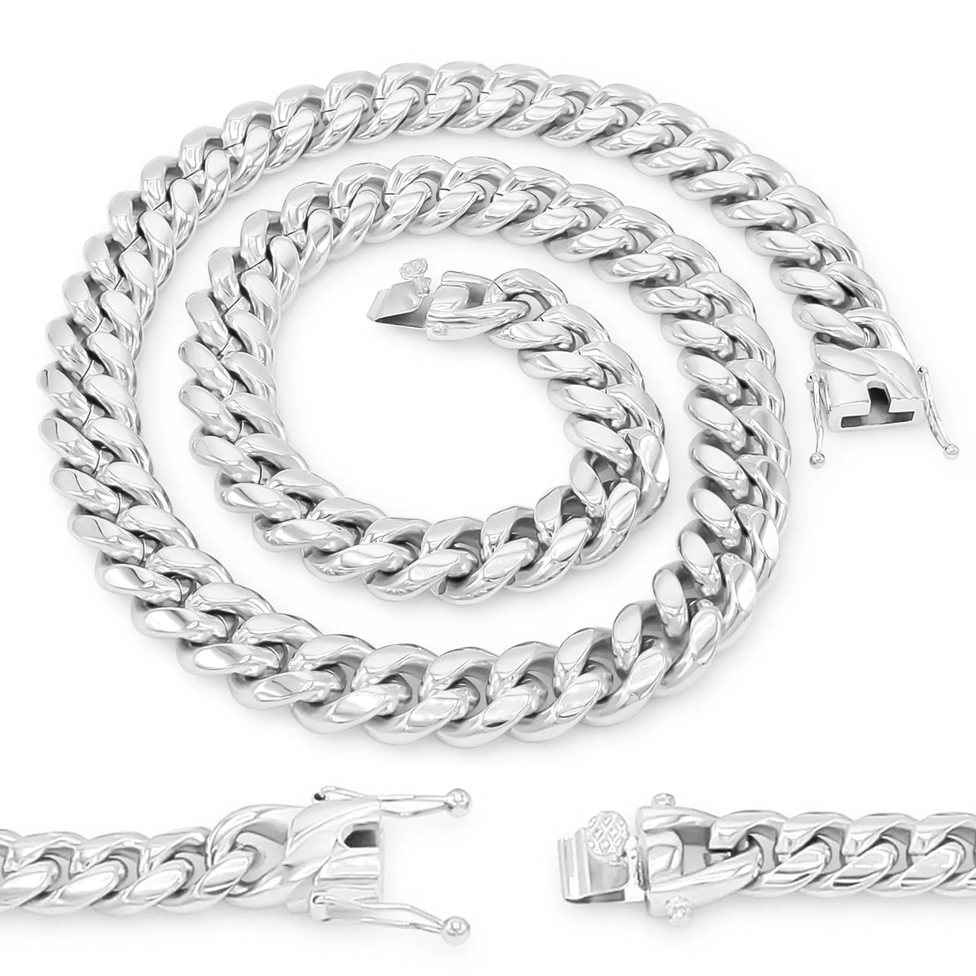 Silver Cuban Link Stainless Steel Necklace 30"