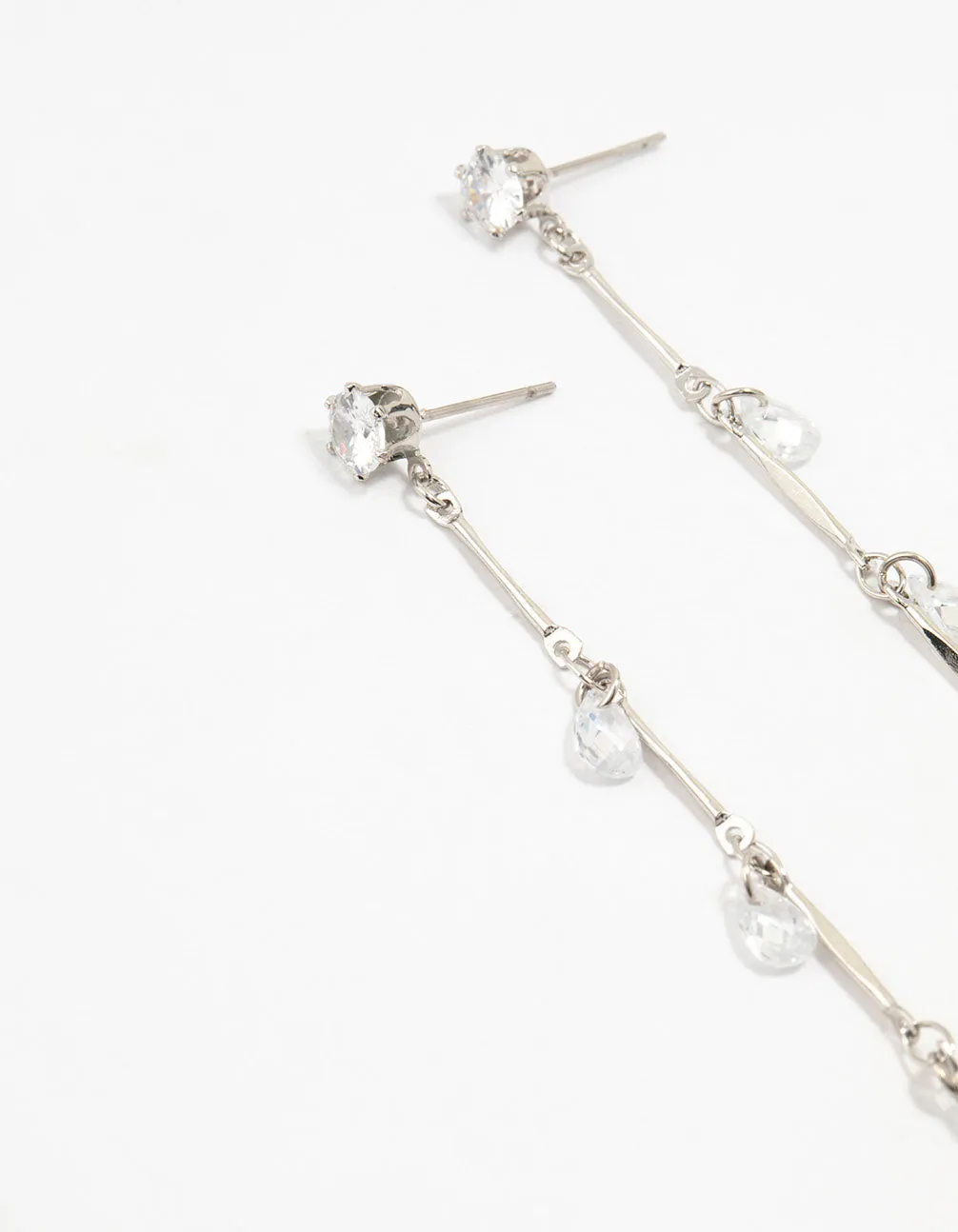 Silver Cubic Zirconia Droplet Drop Earrings