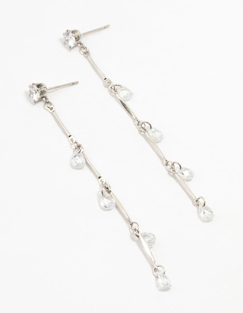 Silver Cubic Zirconia Droplet Drop Earrings