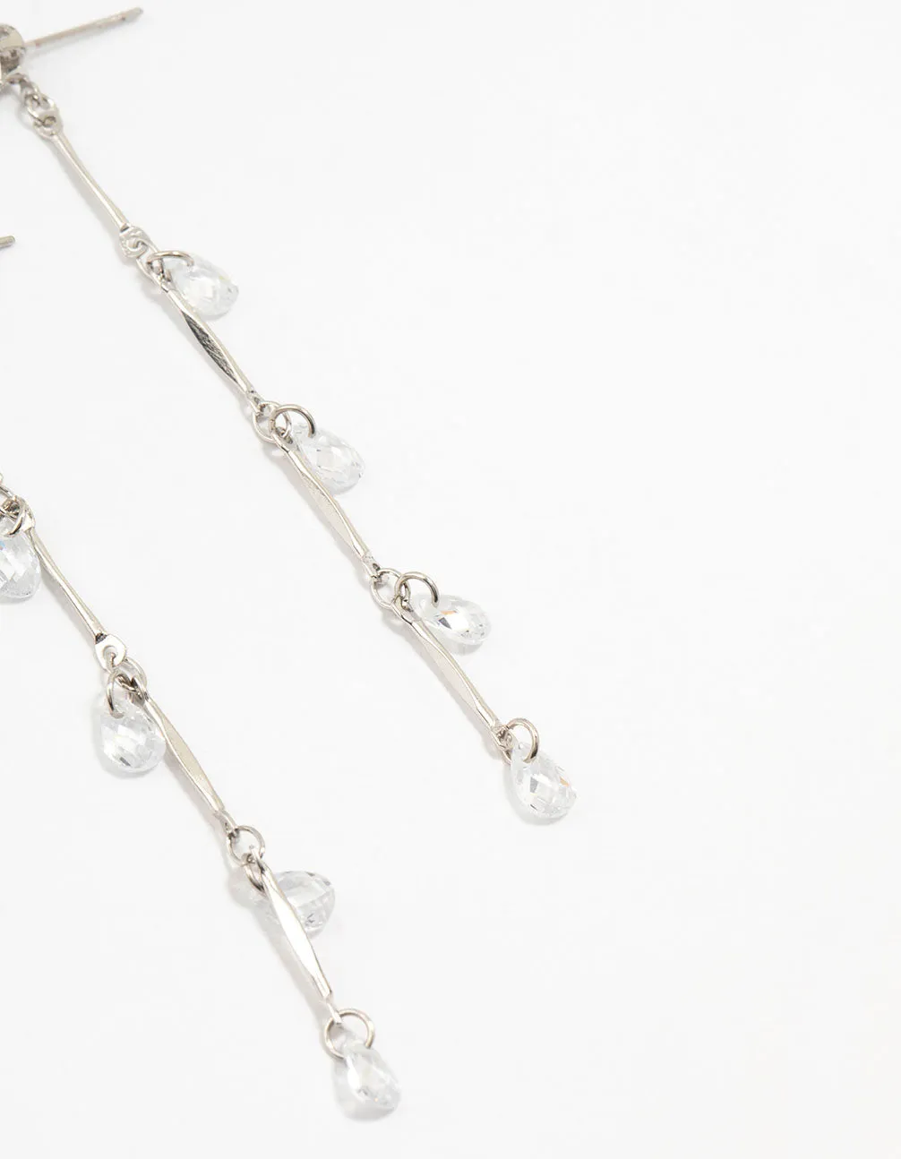 Silver Cubic Zirconia Droplet Drop Earrings