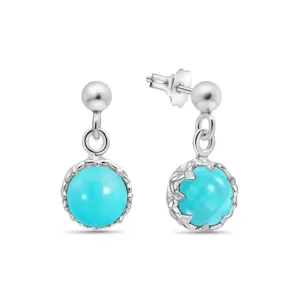 Silver Dangling Earrings with 8mm Turquoise from a Sphere Hanger