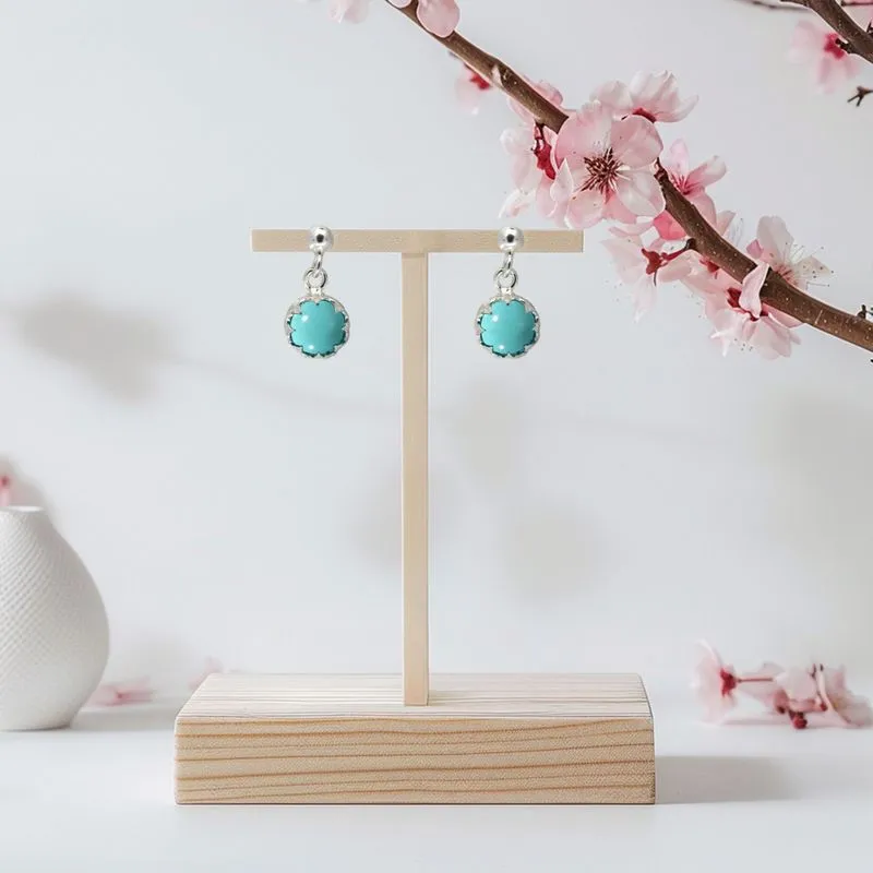Silver Dangling Earrings with 8mm Turquoise from a Sphere Hanger