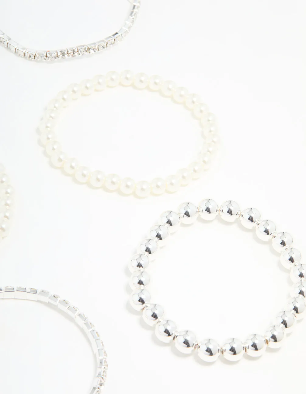 Silver Diamante & Pearl Ball Bracelets 9-Pack