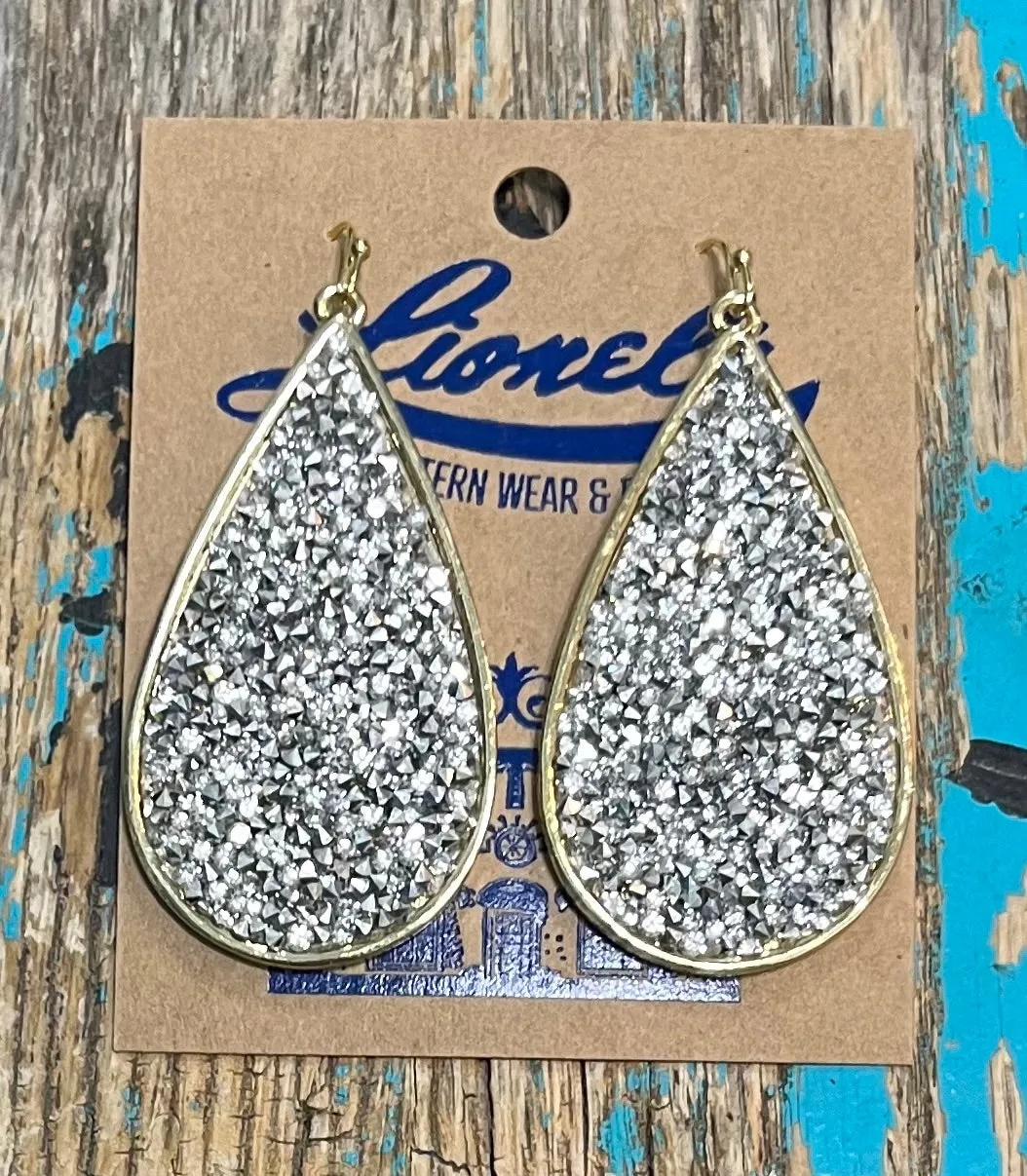 Silver Glitter on Gold Teardrop Earrings