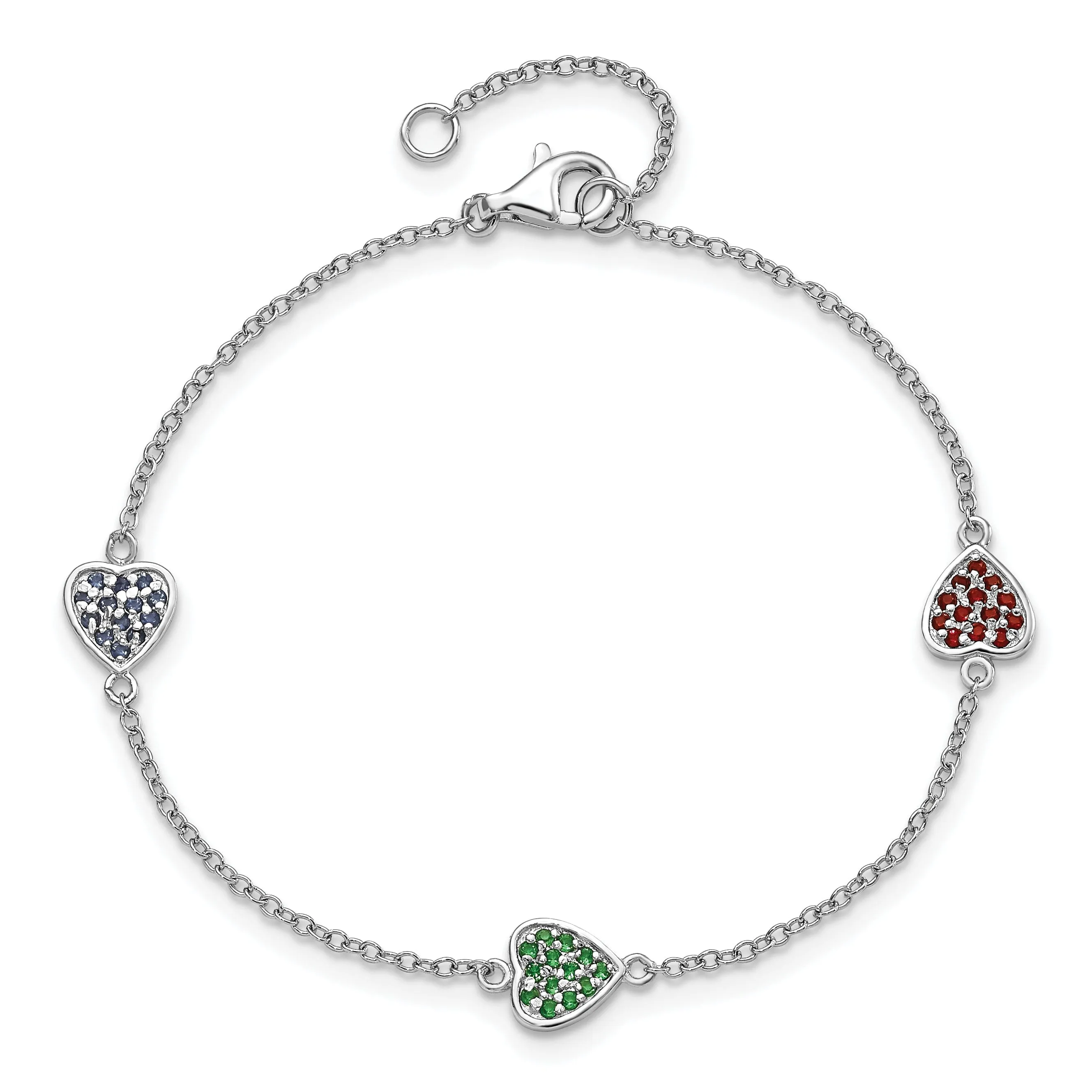 Silver Hearts Red Green Blue Glass Bracelet