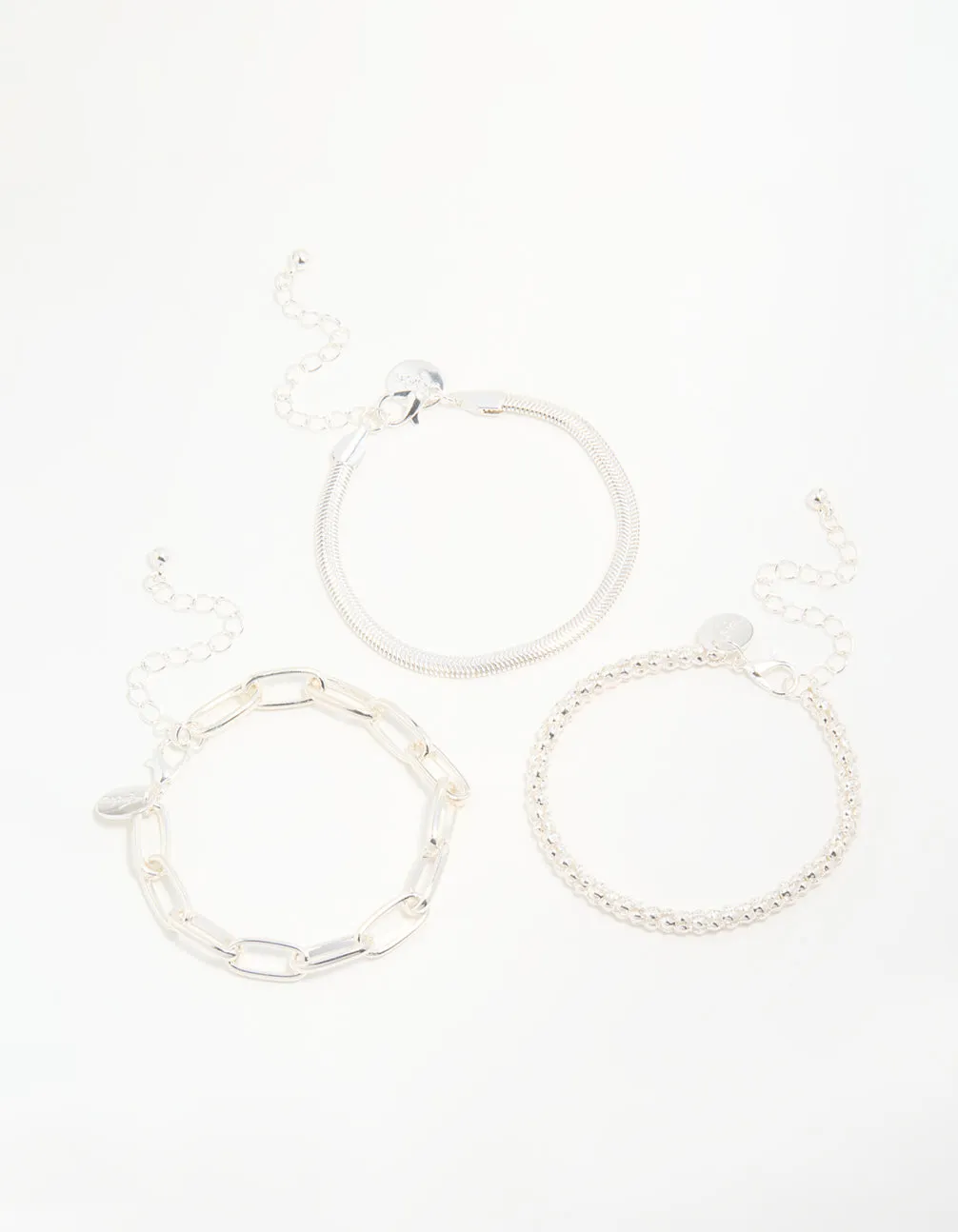 Silver Mixed Chains Bracelet 3-Pack