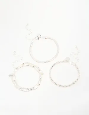 Silver Mixed Chains Bracelet 3-Pack