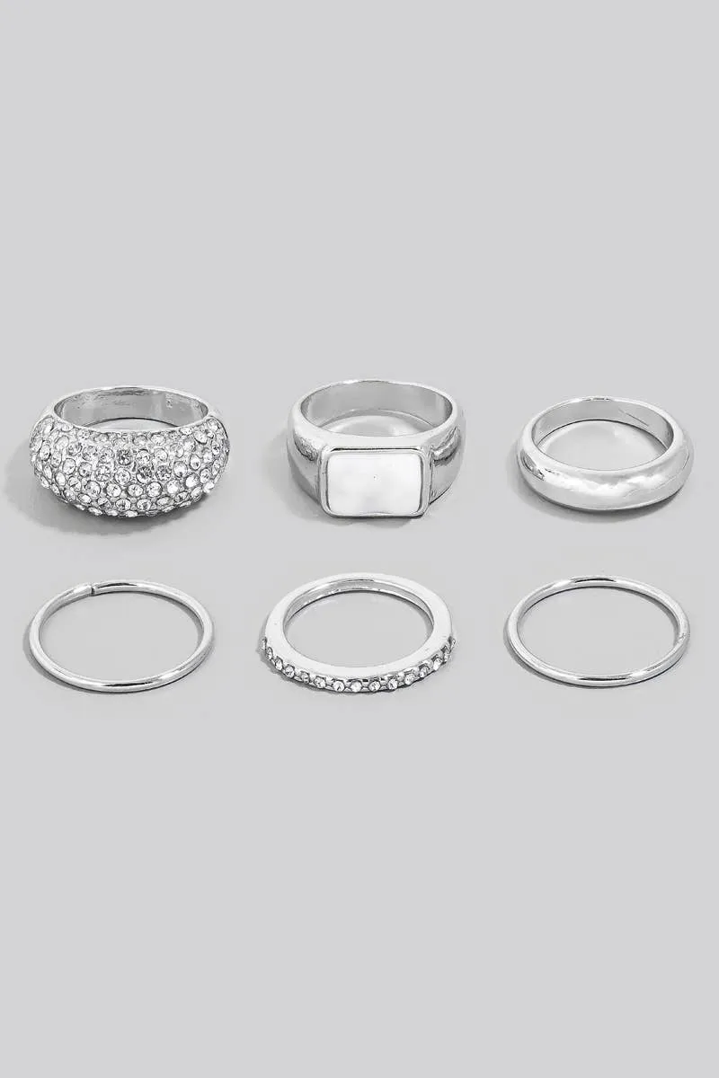 Silver Mixed Metallic Band Rings Set
