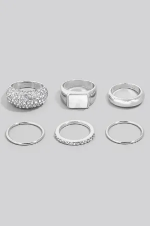 Silver Mixed Metallic Band Rings Set