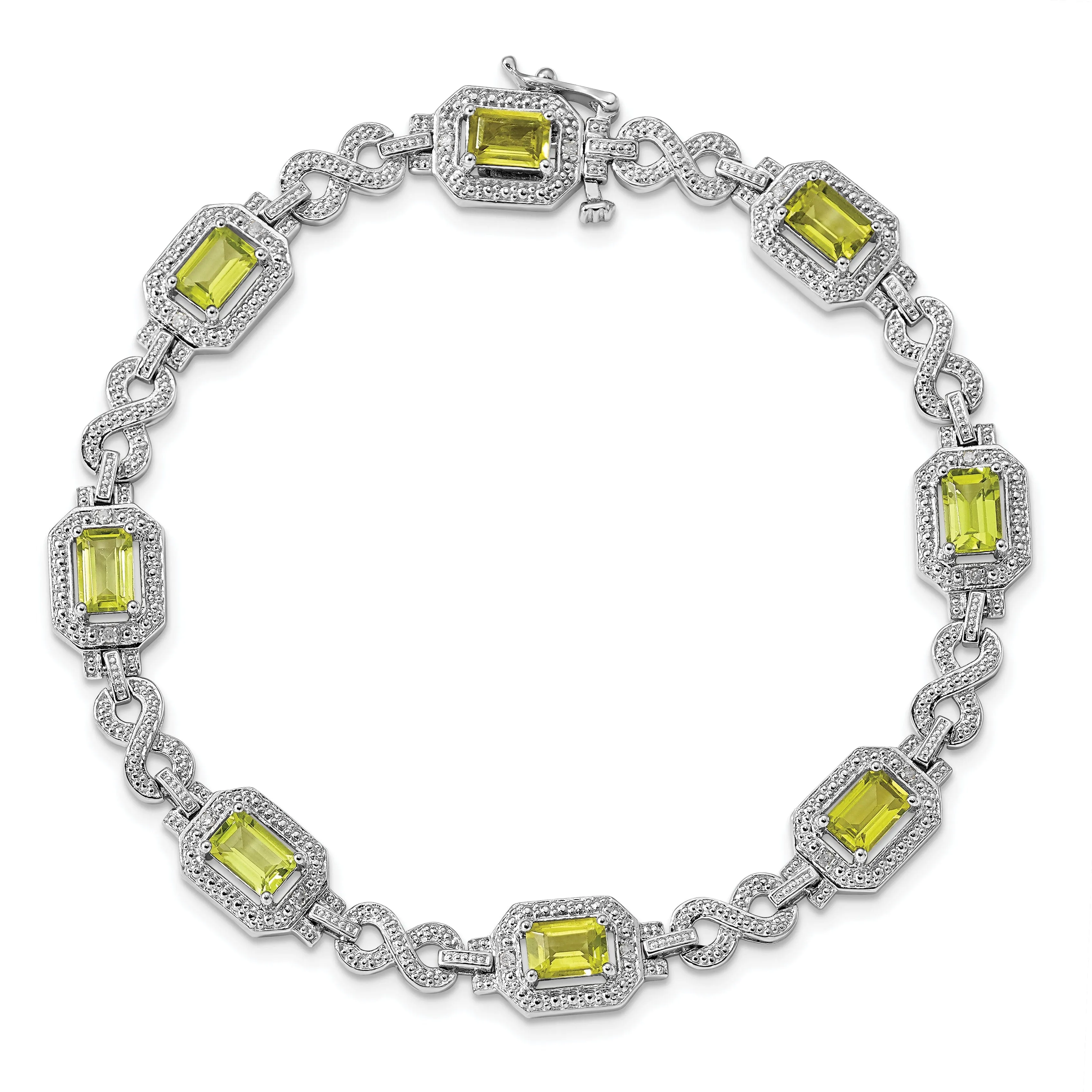 Silver Oval Shape Peridot Gemstone Bracelet