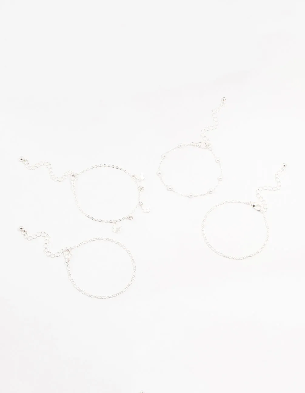 Silver Pearl Stone Butterfly Bracelets 4-Pack