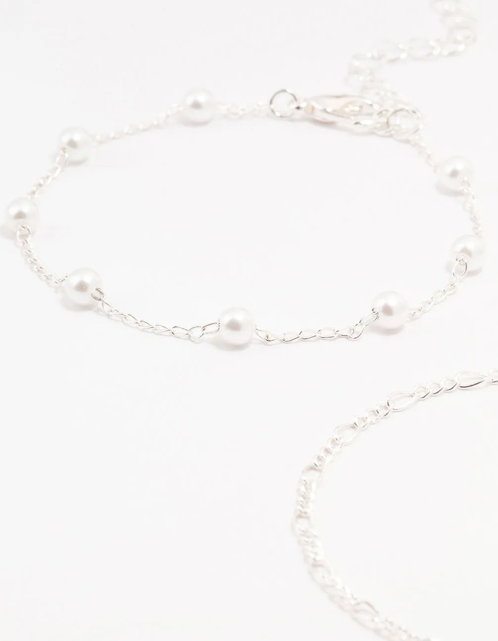 Silver Pearl Stone Butterfly Bracelets 4-Pack